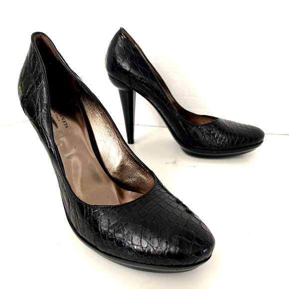Bottega Veneta Pump Black Croc Leather Round Toe Slim Heel Italy Slip On 39 9 - Picture 5 of 12